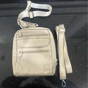 IHKWIP Nylon Multi-Pocket Everyday Essentials Crossbody Bag Tan Beige 2 straps